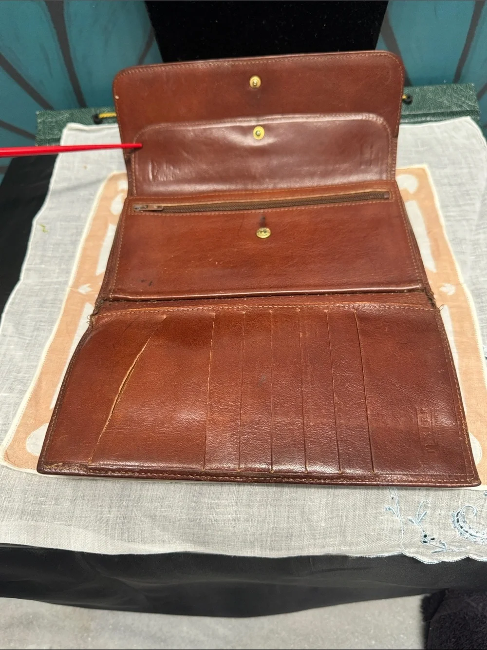 Vintage Texier Brown Leather Bifold Wallet Embossed Logo TEXIER / Made In France